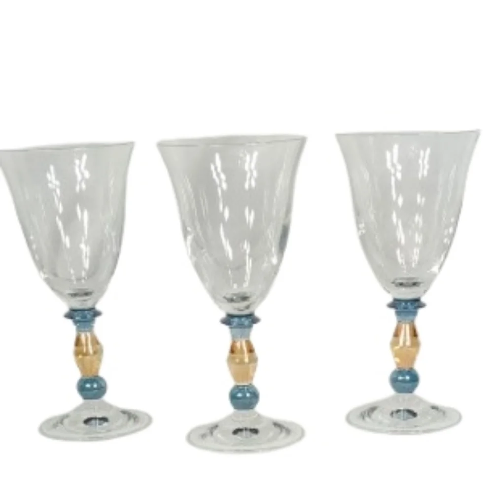 Set Of 3 Mikasa Estate Clear Amber Wine Glass Goblet